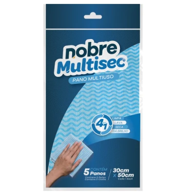 Pano Limpeza Multiuso 30x50cm Pacote C/5 Nobre Multisec Azul 39726