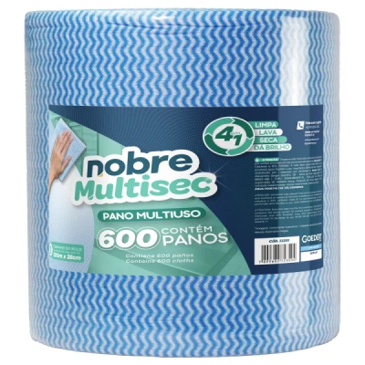 Pano Limpeza Multiuso (28cm x 50cm x 300M) Bobina Picotada C/600 Panos Nobre Azul 33250