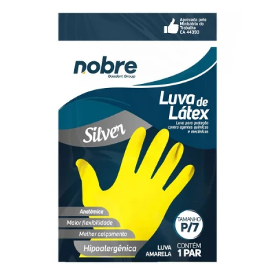 Luva Multiuso Látex Forrada Nobre Silver Amarela C/1 Par Tamanho=P/7 58686