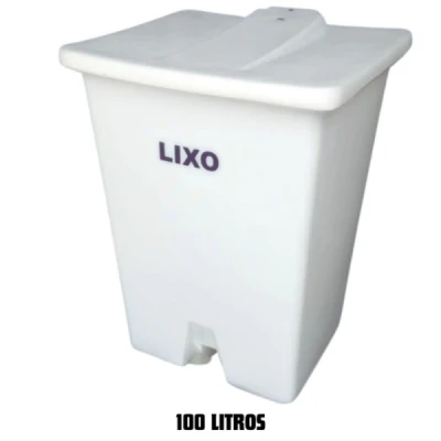 Lixeira Plástica Rotomoldado Quadrada com Pedal 100 Litros Branca CBR REF: LCLXQD100
