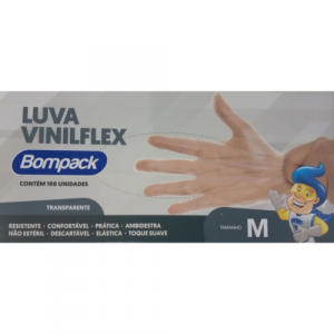 Luva Descartável Viniflex Transparente sem Talco Display C/100 Tamanho=M Bompack