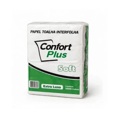 Toalha de Papel Interfolhado (100% Celulose) (20x21cm) Pacote C/1000 Branco Okpel Confort Extra-Luxo