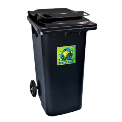 Lixeira Plástica Coletora 120 Litros C/2 Rodas Arqplast Reciclada Preta REF: CF120PT