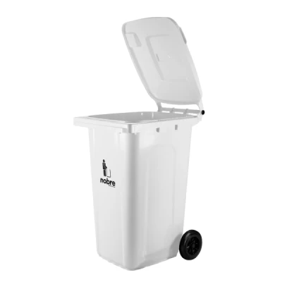 Lixeira Plástica Coletora 240 Litros C/2 Rodas Nobre (Modelo Europeu) Branco 56569
