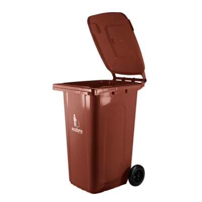 Lixeira Plástica Coletora 240 Litros C/2 Rodas Nobre (Modelo Europeu) Marrom 55552