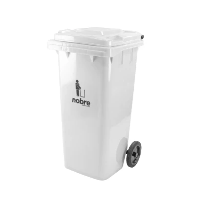 Lixeira Plástica Coletora 120 Litros C/2 Rodas Nobre (Modelo Europeu) Branco  58296
