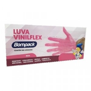 Luva Descartável Viniflex Rosa sem Talco Display C/100 Tamanho=M Bompack