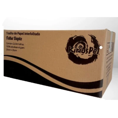 Toalha Papel Interfolhado (100% Celulose) (20cm x 21cm) 34gr Pacote C/2000 Folha-Dupla Kirius 0241