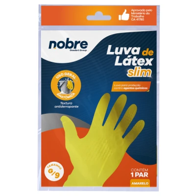 Luva Multiuso Látex Forrada Nobre Slim Amarela C/1 Par Tamanho=G Nobre 38829