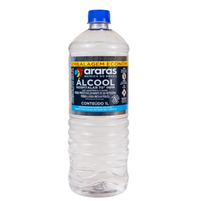 Álcool Líquido 70,0 INPM Frasco PET 1 Litro Araras Uso Hospitalar 500794
