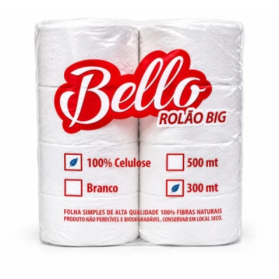 Papel Higiênico Rolão Folha-Simples Branco (100% Celulose) Fardo (8 Rolos X 300M X 10CM) Bello Papeis Branco-Virgem Luxo