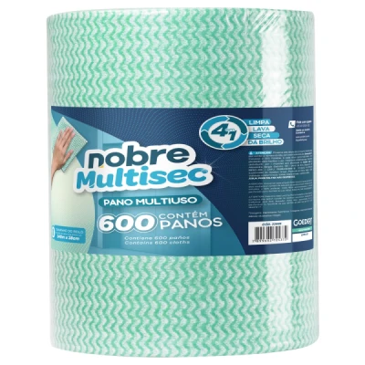 Pano Limpeza Multiuso (28cm x 40cm x 240M) Bobina Picotada C/600 Panos Nobre Verde 33445