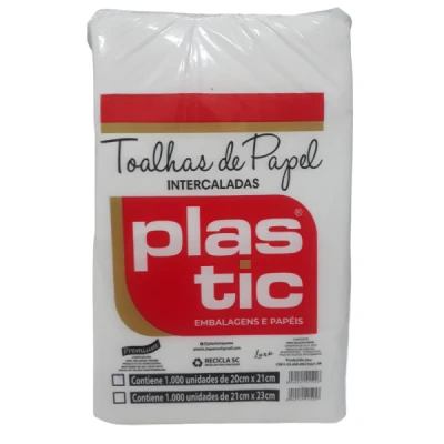Toalha de Papel Interfolhado (100% Celulose) (20x21cm) 20gr Pacote C/1000 Folhas (Celulose - Luxo) PLASTIC