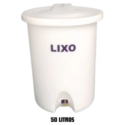 Lixeira Plástica Rotomoldado Redonda com Pedal   50 Litros Branca CBR REF: LCLXRD50