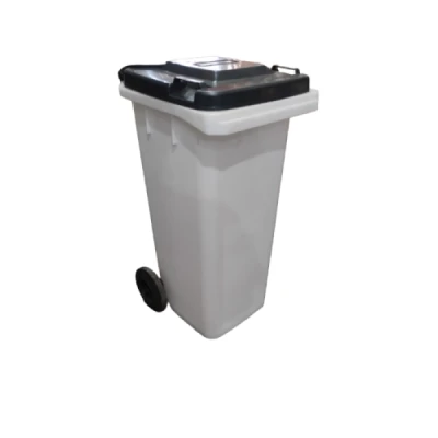 Lixeira Plástica Coletora 120 Litros C/2 Rodas Belosch Branca com Tampa Cinza