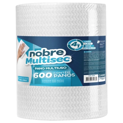 Pano Limpeza Multiuso (28cm x 40cm x 240M) Bobina Picotada C/600 Panos Nobre Branco 33446