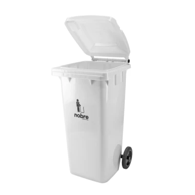 Lixeira Plástica Coletora 120 Litros C/2 Rodas Nobre (Modelo Europeu) Branco  58296